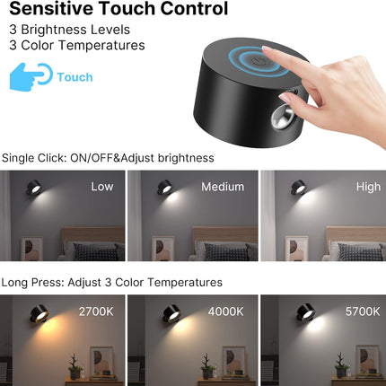 Modern Touch-Control LED Wall Light – Magnetic Rechargeable Sconce (Round, Crystal Body)