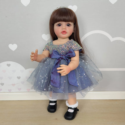 Full Body Standing Toddler Girl Doll Reborn Princess Betty Long Hair in Dress Soft Cuddly Body Gifts for